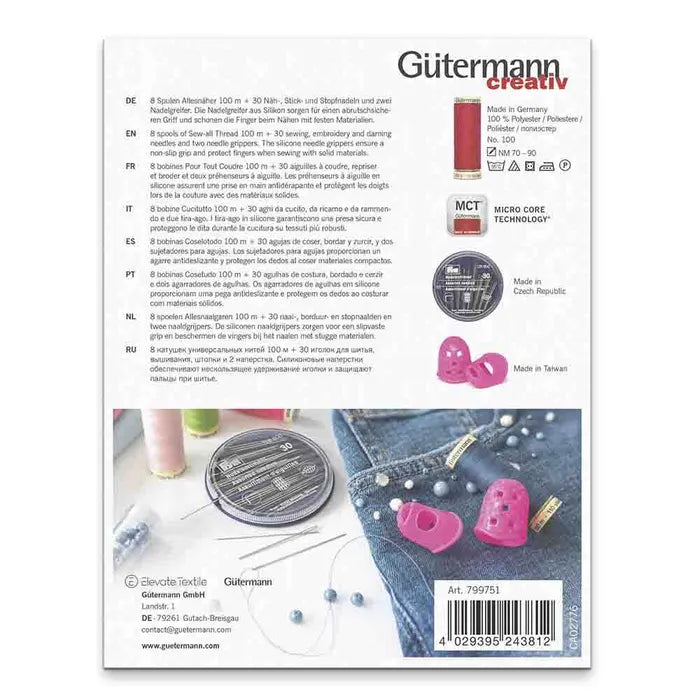 Gütermann Trådset 8 rullar + Nålar & Nålgreppare