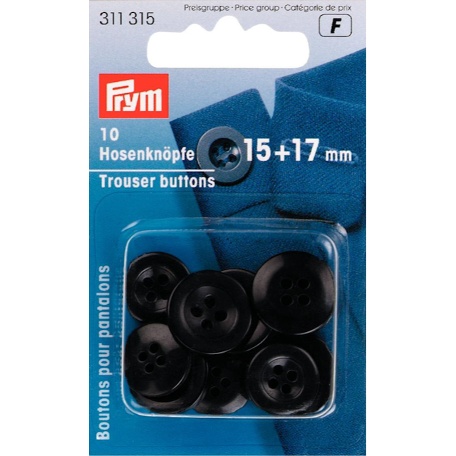 Byxknappar 15 + 17 mm svarta 10 st Prym