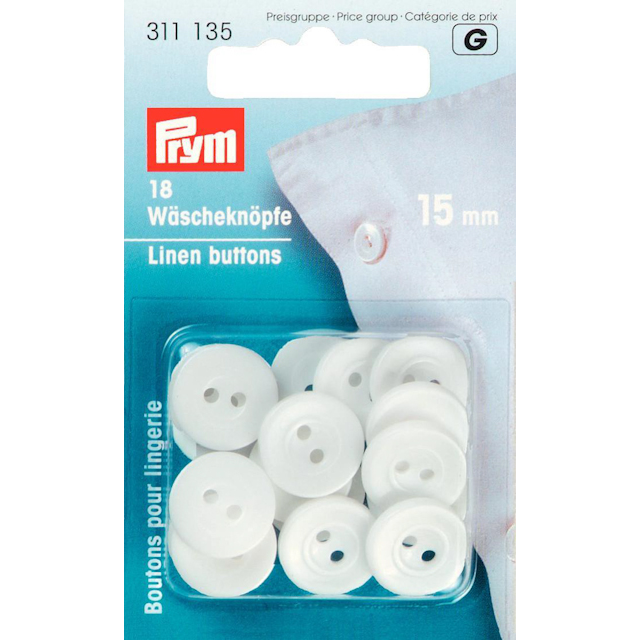 Linneknappar 15 mm vita 18 st Prym