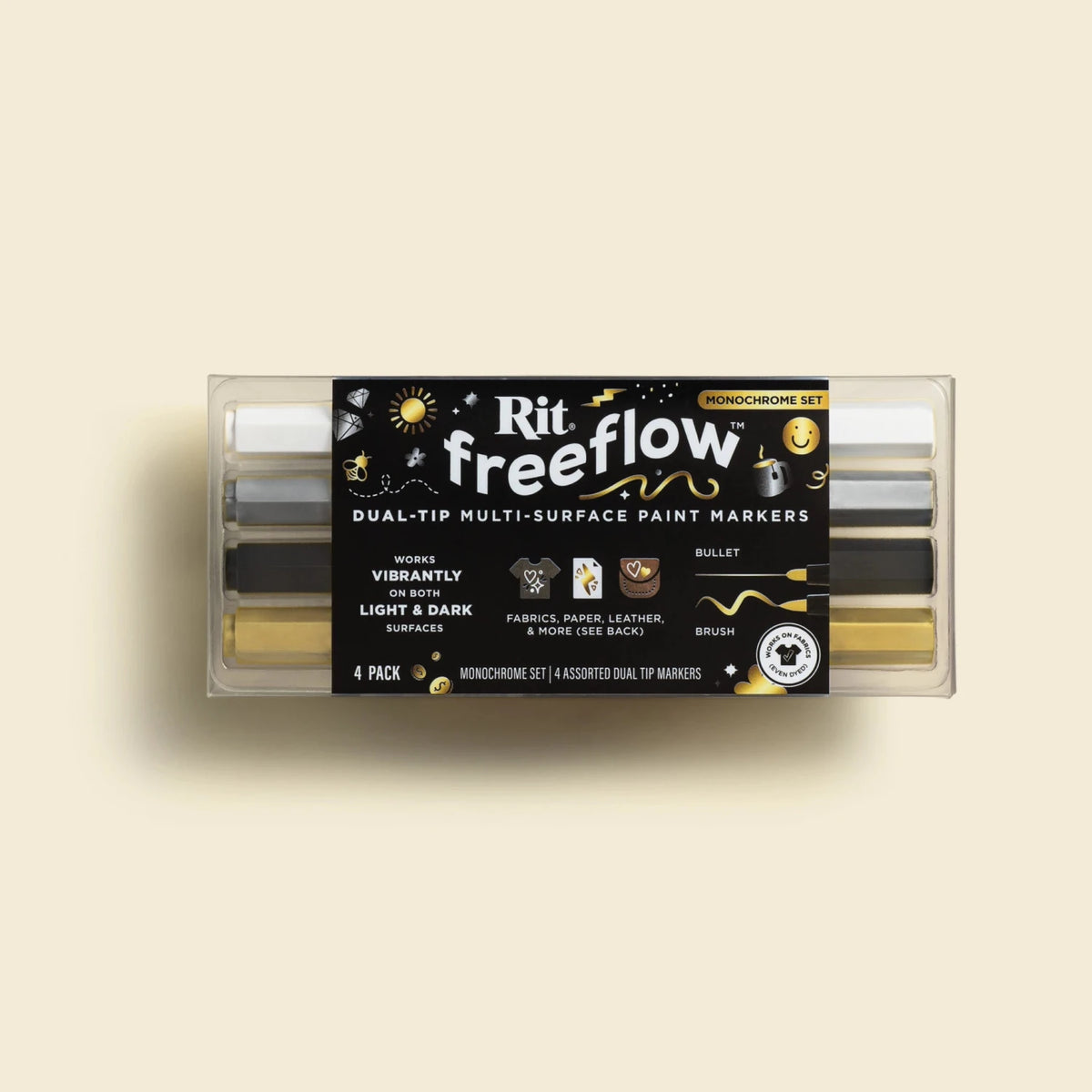 Rit FreeFlow Dual-Tip Markers Monochrome 4-pack - Knappnålen